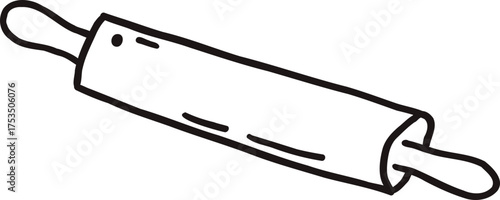Whimsical rolling pin line art doodle. Whimsy kitchen equipment tool for dough. Vector outline illustration