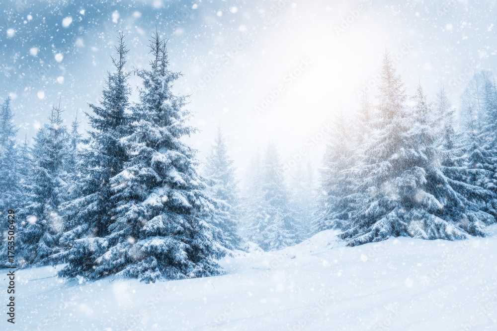 Naklejka premium Serene Forest Covered With Fresh White Snow