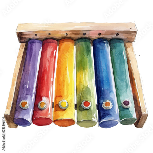 Xylophone, watercolor vector, isolated on a white background.