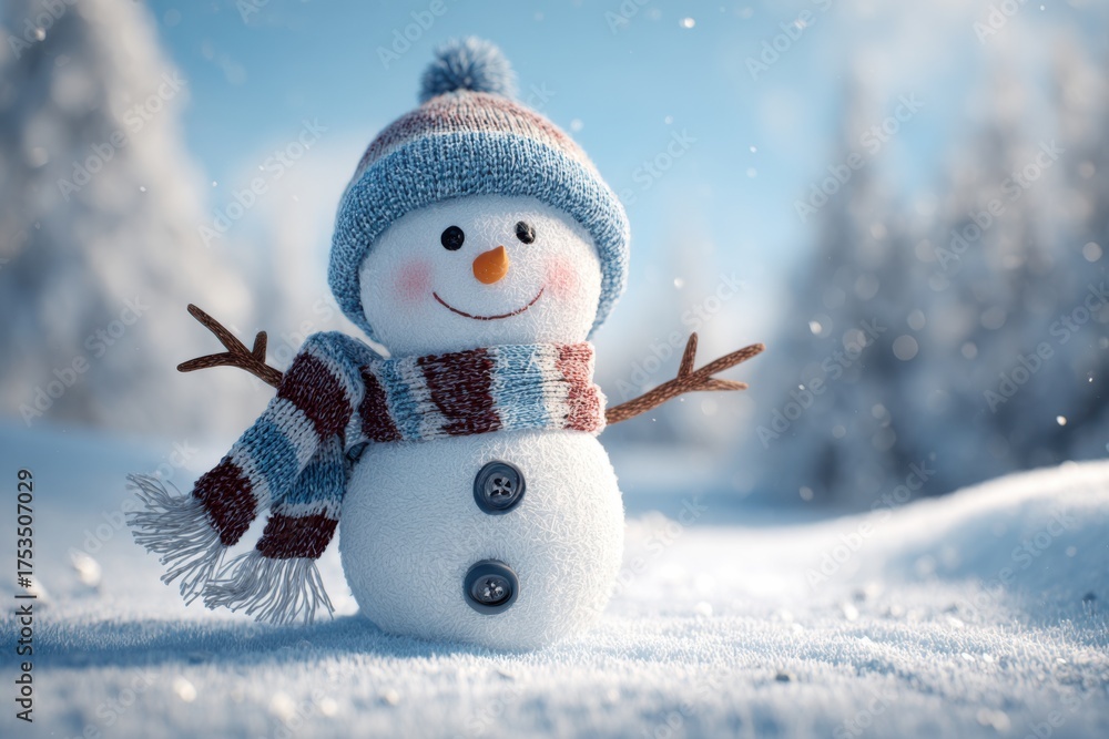 Obraz premium Cute Snowman Decorated for Christmas Outdoors