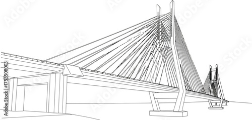 Cable-stayed bridge blueprint, engineering design, architectural plan