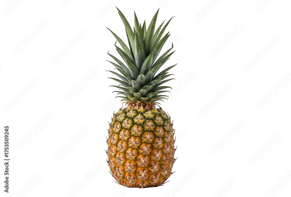 Fototapeta premium Pineapple isolated on transparent background, a tropical fruit with spiky skin