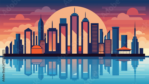 city skyline poster with reflection effect.