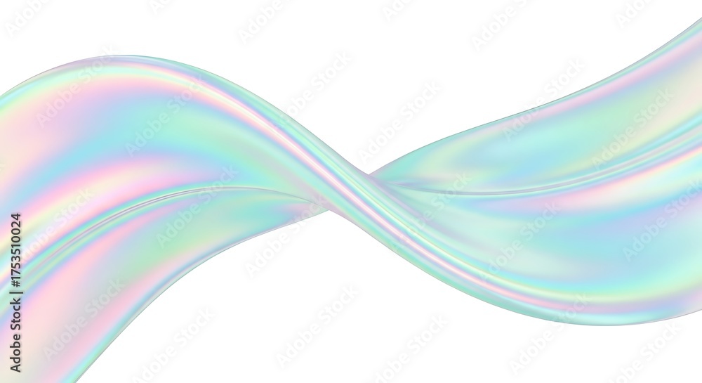 Obraz premium Iridescent holographic wavy ribbon isolated on white background