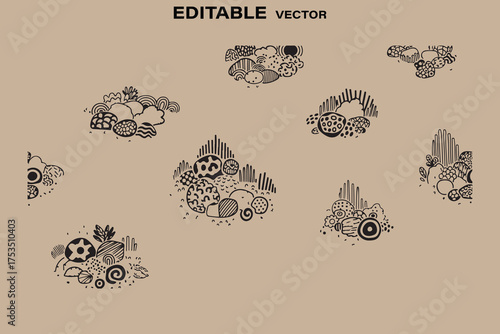 Collection of vintage hand drawn steampunk gears and mechanical elements