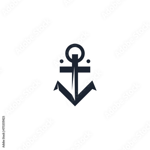 Modern Anchor logo design template. Simple black silhouette icon for nautical and marine themes. Maritime symbol for boat, ship, navy, and sea travel. 