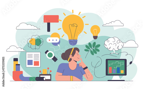 Creative brainstorming flat design concept inspiring new ideas and innovation