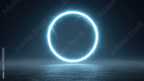 Futuristic glowing circular shape with electric lightning arcs in dark space creating a mystical atmosphere for digital art or design projects
