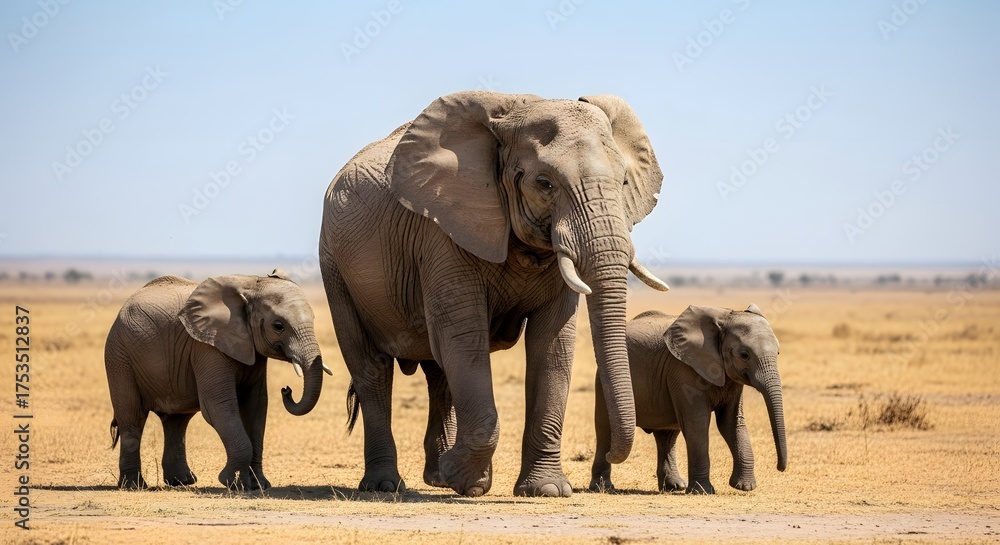 Fototapeta premium Elephant family safari africa wildlife animal mammal nature travel kenya tanzania savanna adventure tourism herd