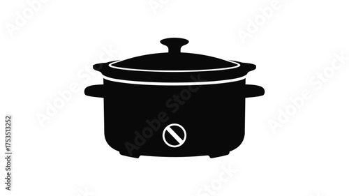 Simple black silhouette of a slow cooker or crock pot on a white background