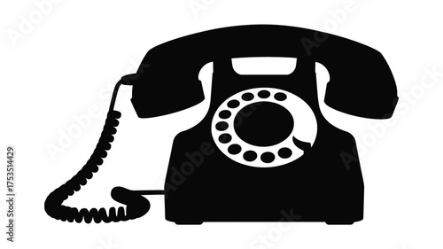 Classic black rotary dial telephone silhouette on a white background