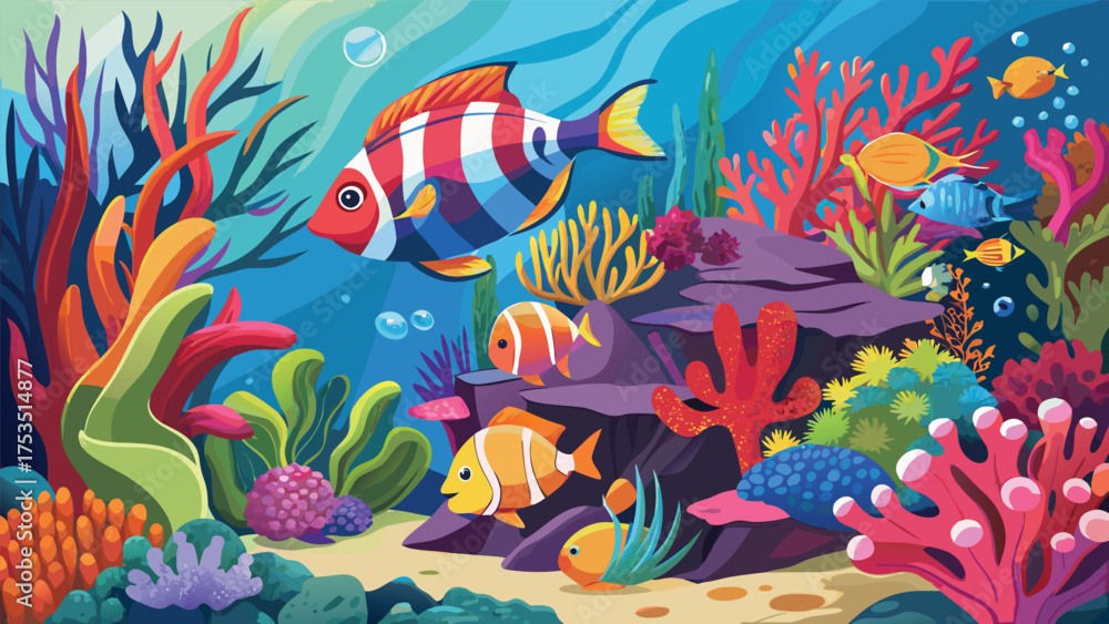 Obraz premium coral reef poster with colorful fish.
