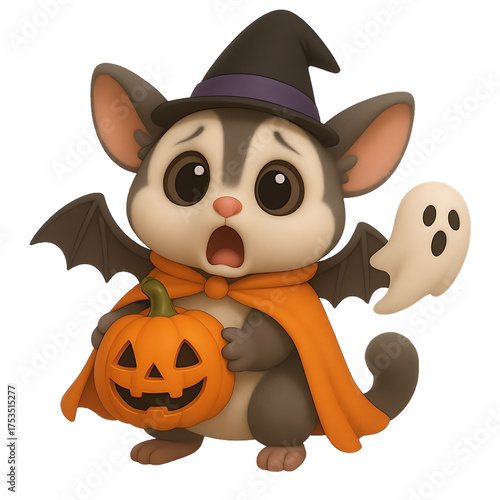 Scared Sugar Glider with Pumpkin