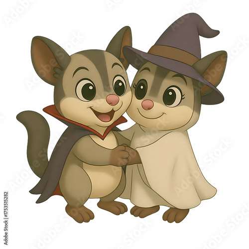 Couple Sugar Gliders in Halloween Costumes