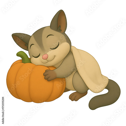 Sleeping Sugar Glider with Pumpkin