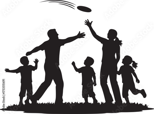 Family playing frisbee outdoors children vector