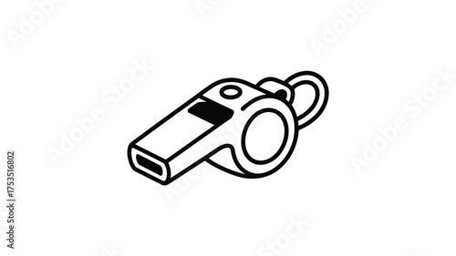 Simple line drawing of a referee whistle with a loop for a lanyard on a white background