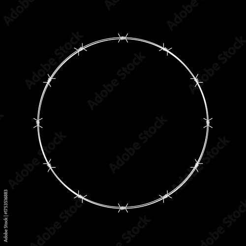 Round frame made of metal barbed wire icon isolated on black background