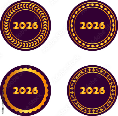 Golden 2026 badges set – elegant round labels collection