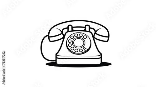Vintage rotary dial telephone hand drawn illustration on a white background