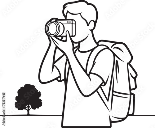 Young traveler capturing landscapes with camera