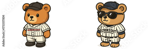 Cute cartoon bears dressed in baseball uniforms enjoying a fun day at the ballpark