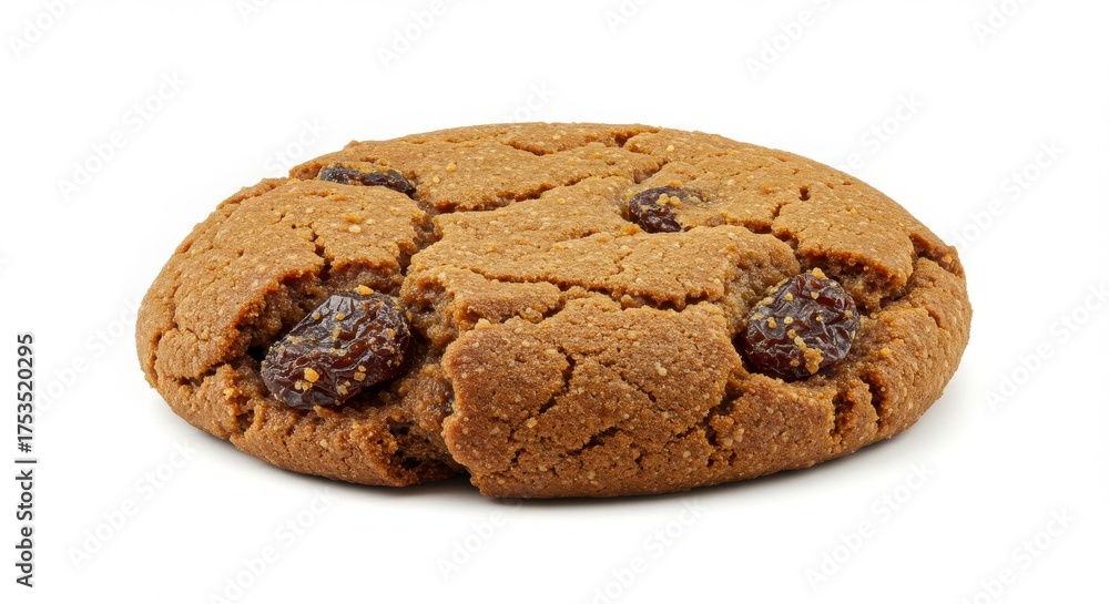 Fototapeta premium Isolated hermit cookie with molasses and raisins on white background for snack or bakery uses
