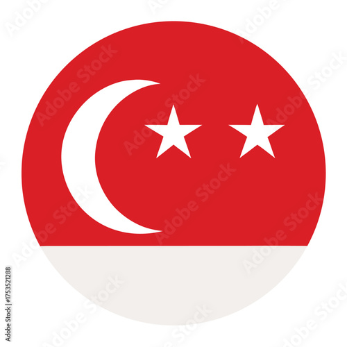 circular flag of singapore simplified icon with red white moon and stars