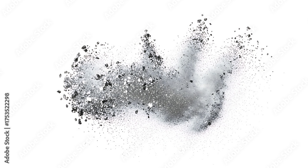 Obraz premium Explosion of dark powder against a white background, isolated on white background