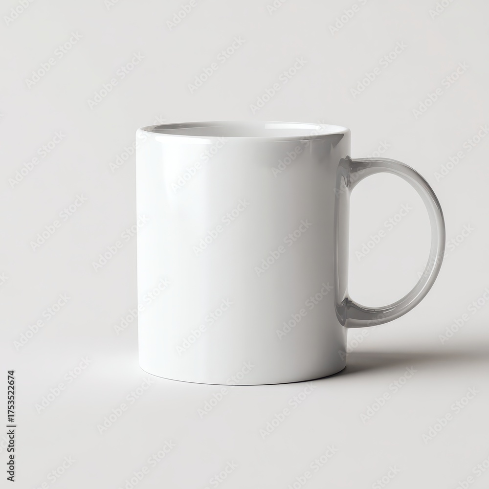 Fototapeta premium Simple White Ceramic Mug on Plain White Background for Minimalist Design