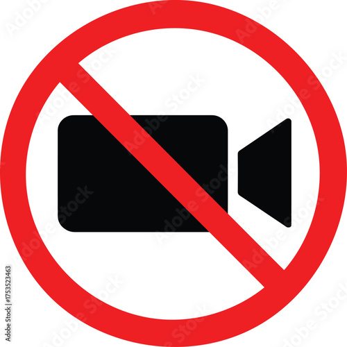 No Video Recording Symbol Sign Vector, Prohibited Camera and Media Recording Ban Warning Illustration
