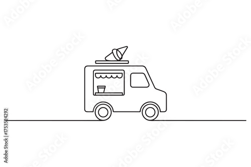 ice cream truck icon. one line Icon drawing with white background