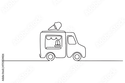 ice cream truck icon. one line Icon drawing with white background
