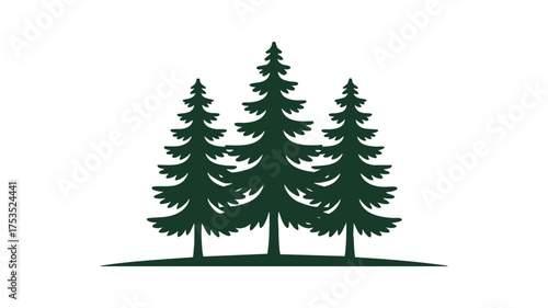 Silhouette of three tall evergreen trees on a white background