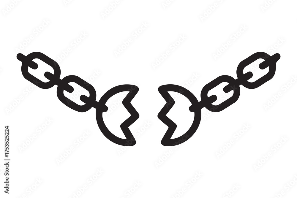 Obraz premium Breaking the chains of slavery, a sign of freedom. Flat design. one line Icon drawing with white background