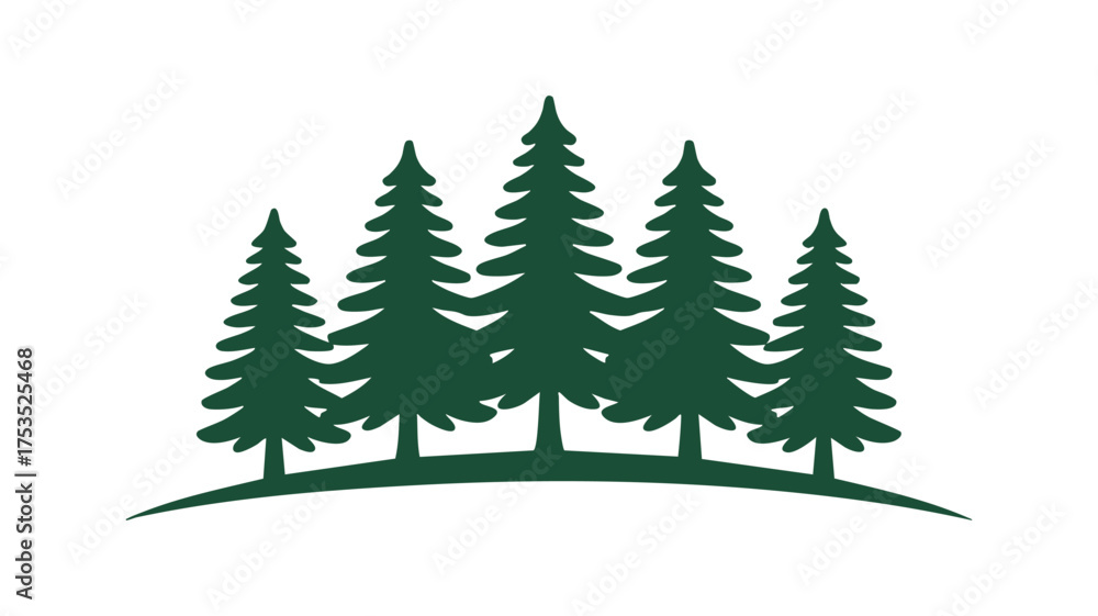 Obraz premium Stylized evergreen forest silhouette on a gentle hill