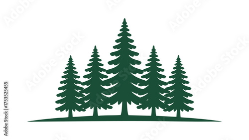 A cluster of dark green pine trees on a white background