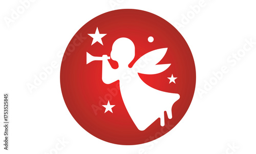 Christmas angel silhouette blowing trumpet inside red circle Perfect for holiday cards decorations or festive graphic designs