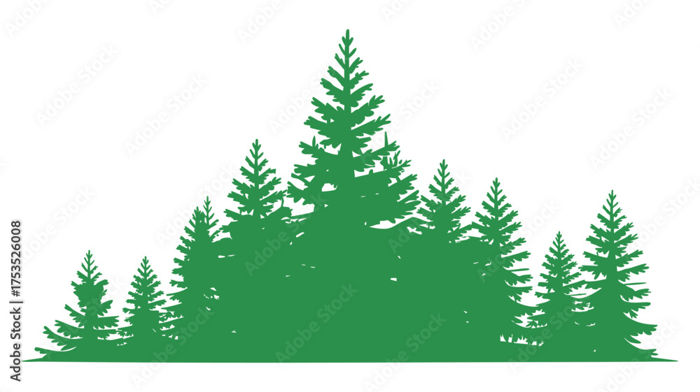 Obraz premium Green silhouette of a dense forest of pine trees