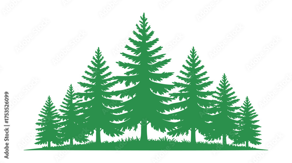 Fototapeta premium Green silhouette of a cluster of pine trees