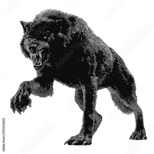 Modern grunge halftone effect werewolf design element. trendy gritty montage design icon