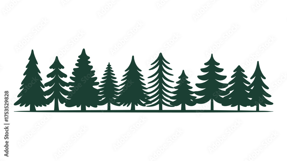 Obraz premium Row of green pine trees silhouette nature forest landscape background element