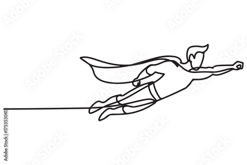 Flying Superhero icon. one line Icon drawing with white background
