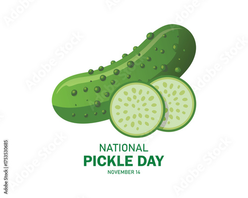 National Pickle Day vector. Green pickled cucumber icon vector. Gherkin cucumber drawing. November 14 every year.