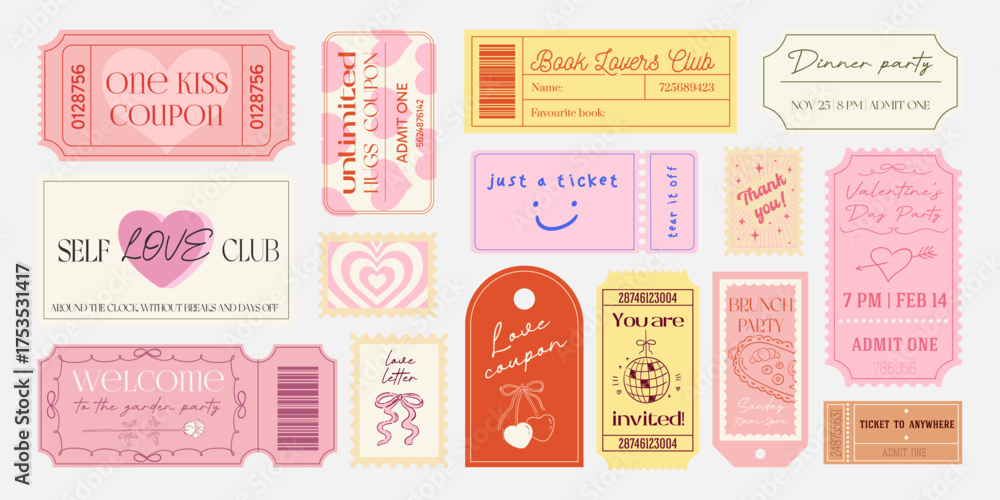 Ταπετσαρία Colourful girly tickets and invitations for party, concert and show