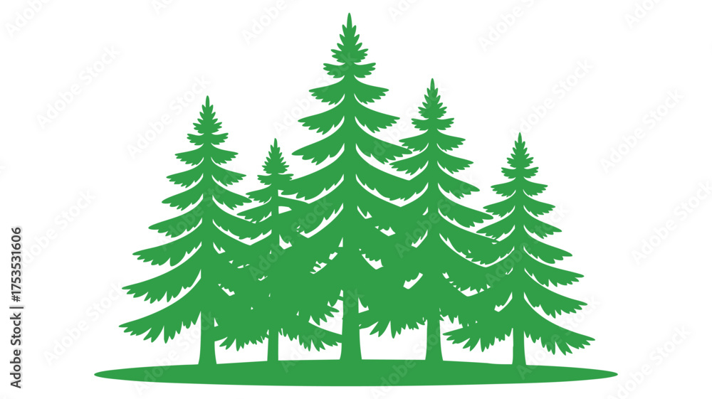 Obraz premium Vibrant green pine trees forest scene silhouette graphic design nature symbol