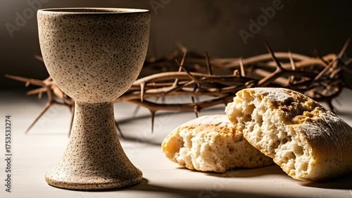 Communion cup with bread and crown of thorns