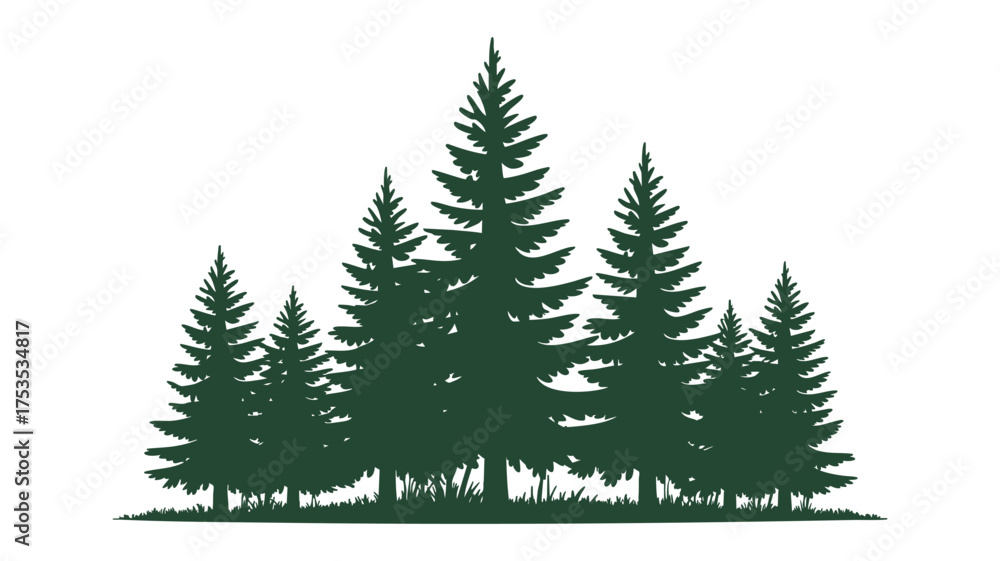 Obraz premium Dark green pine forest silhouette logo design nature landscape outdoors