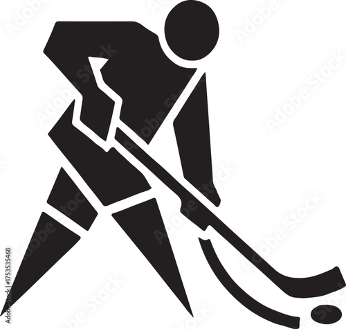 Hockey Icon: A dynamic black silhouette captures a hockey player in action, poised to strike with the puck and the hockey stick, representing the heart and passion of the game.