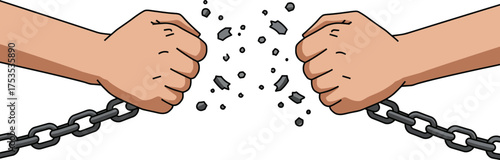 symbolic representation of conflict and breaking free through chained fists
